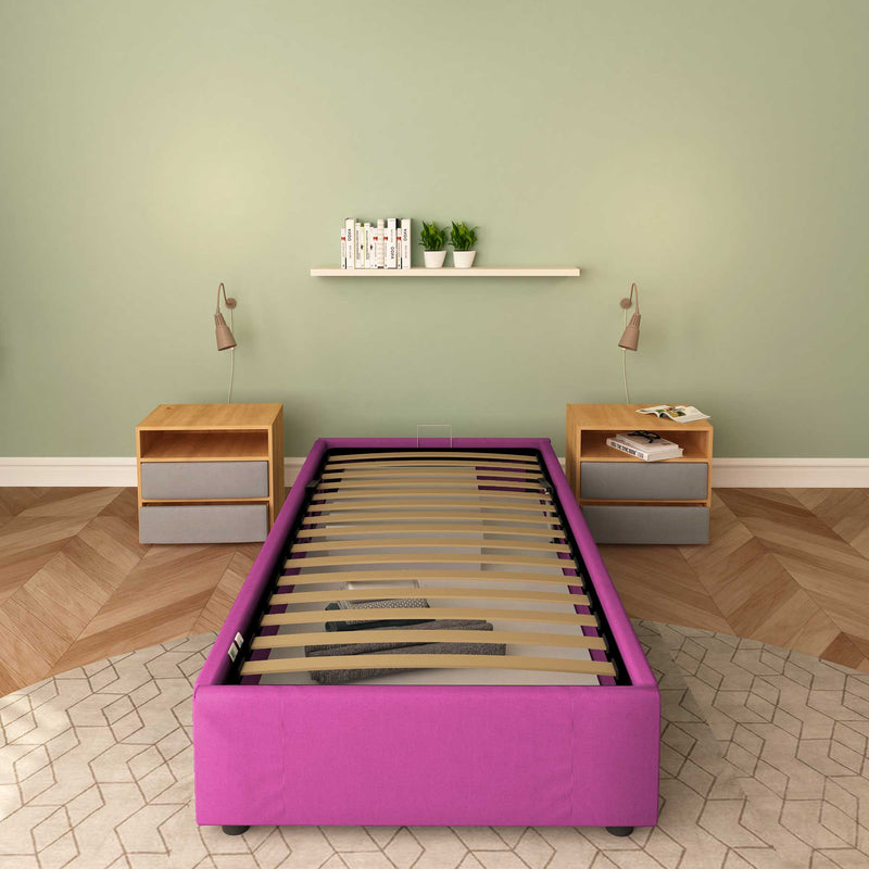 Baldiflex letto contenitore singolo senza testata in tessuto Cloe fucsia fronte