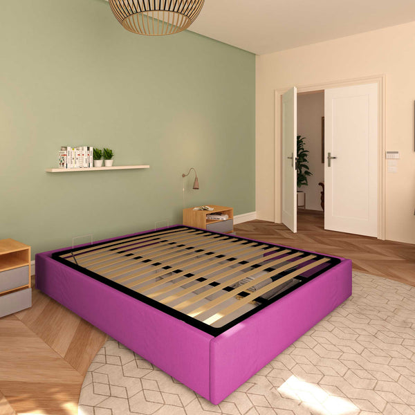 Baldiflex letto contenitore matrimoniale senza testata in tessuto Cloe fucsia da sinistra