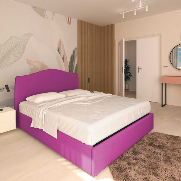 baldiflex letto contenitore vittoria matrimoniale tessuto fucsia da sinistra