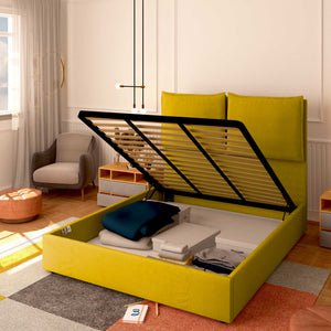 Baldiflex letto contenitore king size in tessuto Licia XL giallo senape