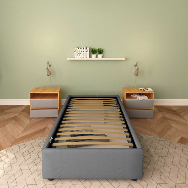 Baldiflex letto contenitore singolo senza testata in tessuto Cloe grigio antracite frontale