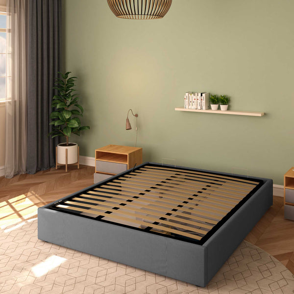 Baldiflex letto contenitore king size queen size senza testata in tessuto Cloe grigio antracite da destra