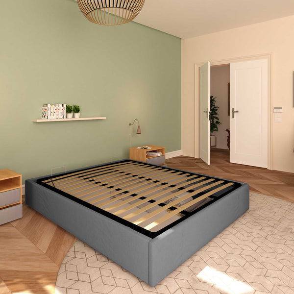 Baldiflex letto contenitore matrimoniale senza testata in tessuto Cloe grigio antracite da sinistra
