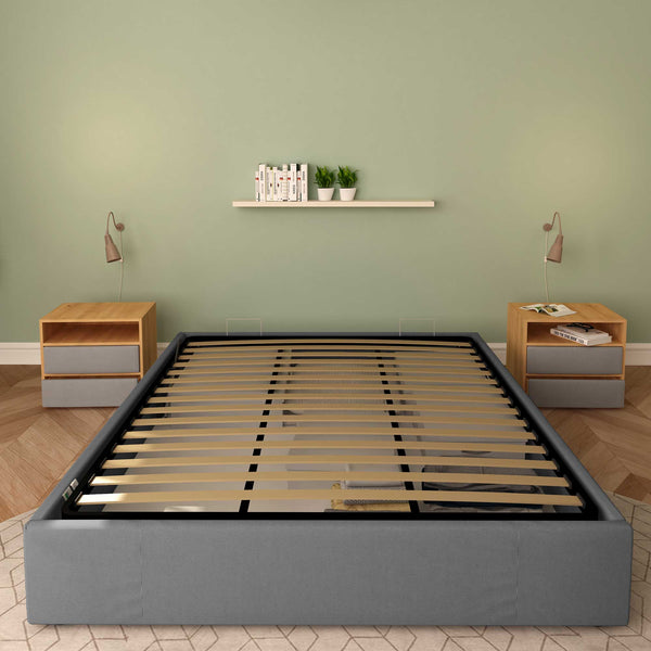 Baldiflex letto contenitore king size queen size senza testata in tessuto Cloe grigio antracite frontale