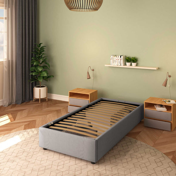 Baldiflex letto contenitore singolo senza testata in tessuto Cloe grigio da destra