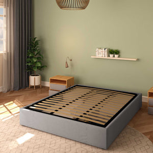 Baldiflex letto contenitore king size queen size senza testata in tessuto Cloe grigio da destra