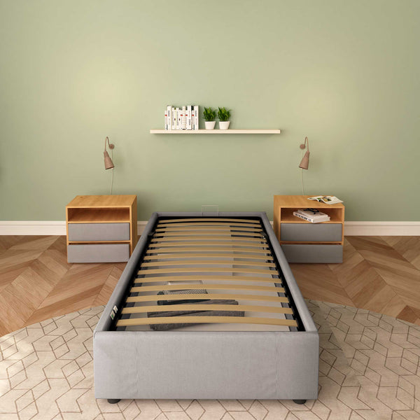 Baldiflex letto contenitore singolo senza testata in tessuto Cloe grigio fronte