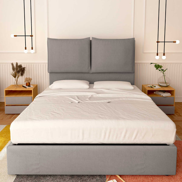 Baldiflex letto contenitore king size in tessuto Licia XL grigio fronte