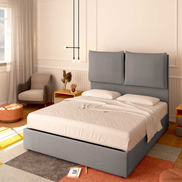 Baldiflex letto contenitore king size in tessuto Licia XL grigio da destra