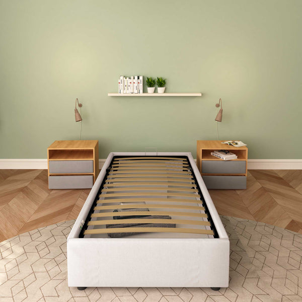 Baldiflex letto contenitore singolo senza testata in tessuto Cloe grigio chiaro fronte