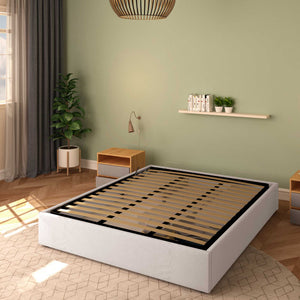Baldiflex letto contenitore king size queen size senza testata in tessuto Cloe grigio chiaro da destra