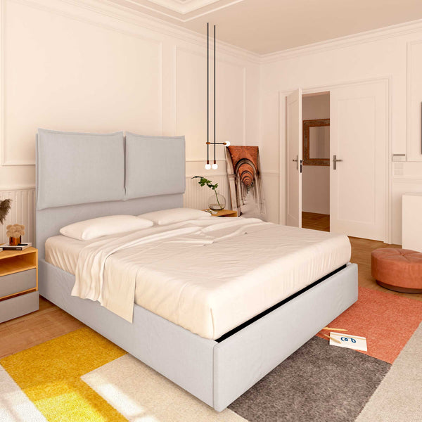 Baldiflex letto contenitore piazza e mezza in tessuto Licia XL grigio chiaro da sinistra