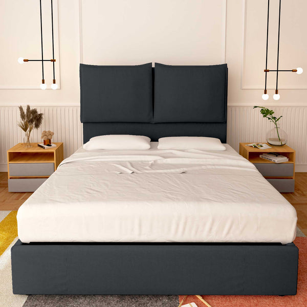 Baldiflex letto contenitore king size in tessuto Licia XL grigio grafite fronte