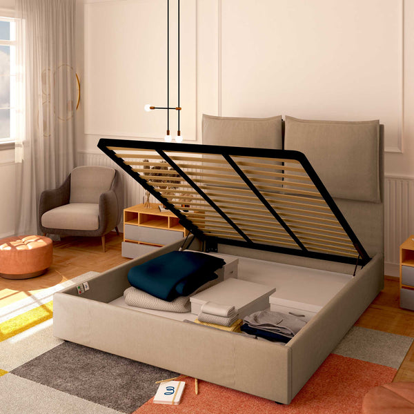 Baldiflex letto contenitore piazza e mezza in tessuto Licia XL grigio talpa