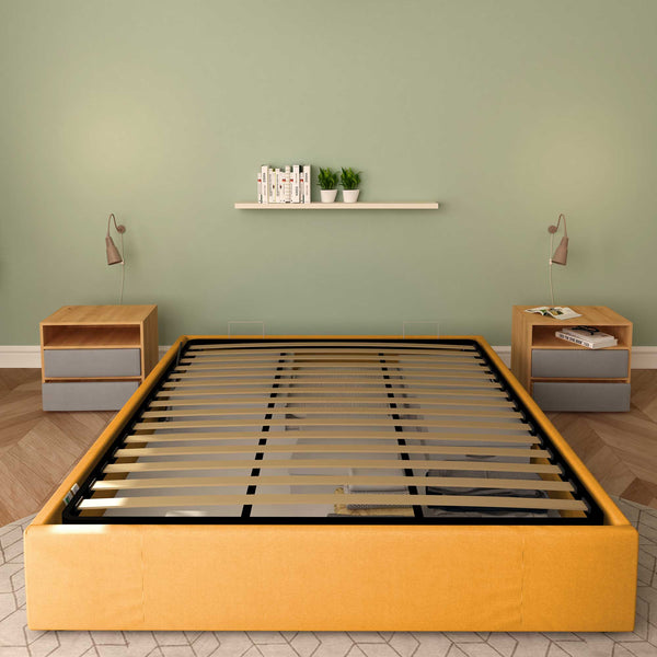 Baldiflex letto contenitore king size queen size senza testata in tessuto Cloe mango fronte