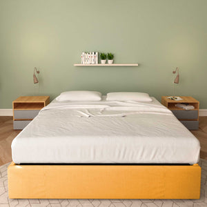 Baldiflex letto contenitore king size queen size senza testata in tessuto Cloe mango fronte con materasso
