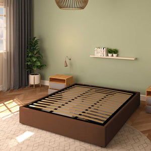 Baldiflex letto contenitore king size queen size senza testata in tessuto Cloe marrone da destra