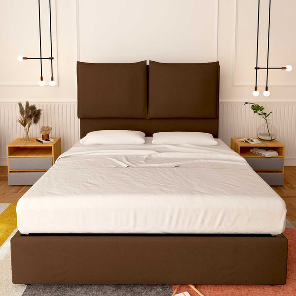 Baldiflex letto contenitore piazza e mezza in tessuto Licia XL marrone fronte