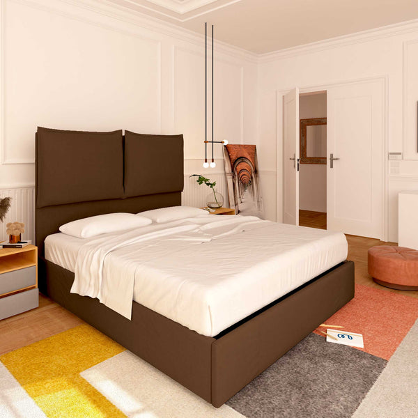 Baldiflex letto contenitore king size in tessuto Licia XL marrone da sinistra