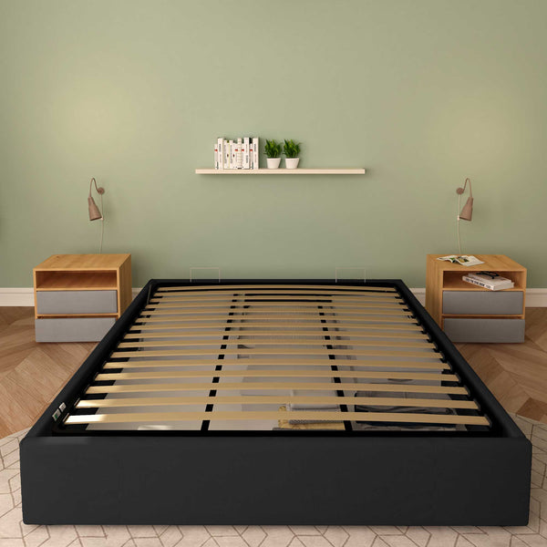 Baldiflex letto contenitore king size queen size senza testata in tessuto Cloe nero fronte