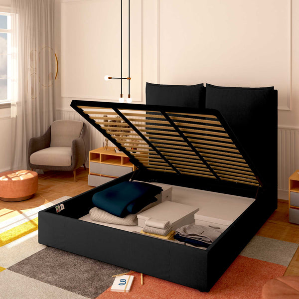 Baldiflex letto contenitore king size in tessuto Licia XL nero