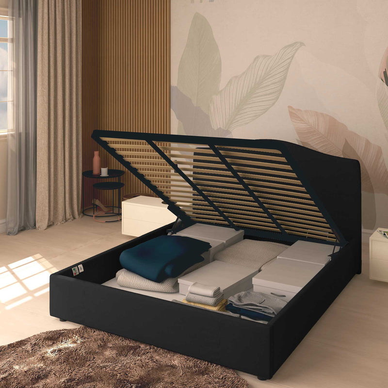 Queen size storage bed in Vittoria fabric