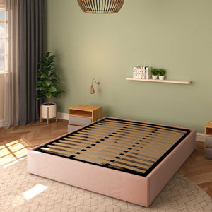 Baldiflex letto contenitore king size queen size senza testata in tessuto Cloe rosa antico da destra