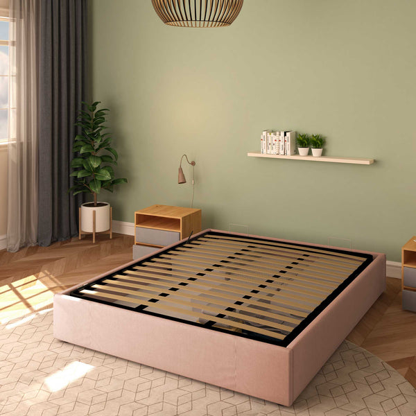 Baldiflex letto contenitore king size queen size senza testata in tessuto Cloe rosa antico da destra