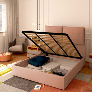 Baldiflex letto contenitore king size in tessuto Licia XL rosa antico