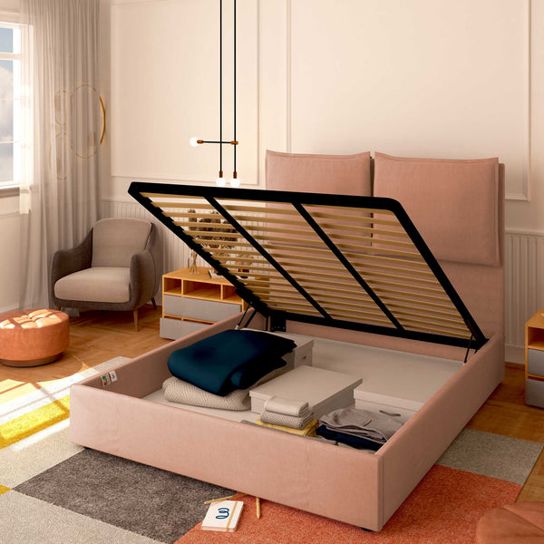 Baldiflex letto contenitore king size in tessuto Licia XL rosa antico