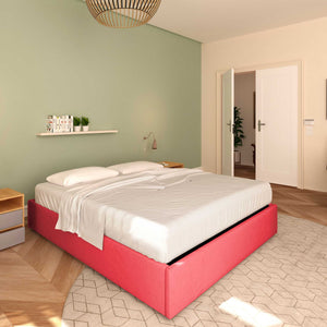 Baldiflex letto contenitore king size queen size senza testata in tessuto Cloe rosso da sinistra materasso
