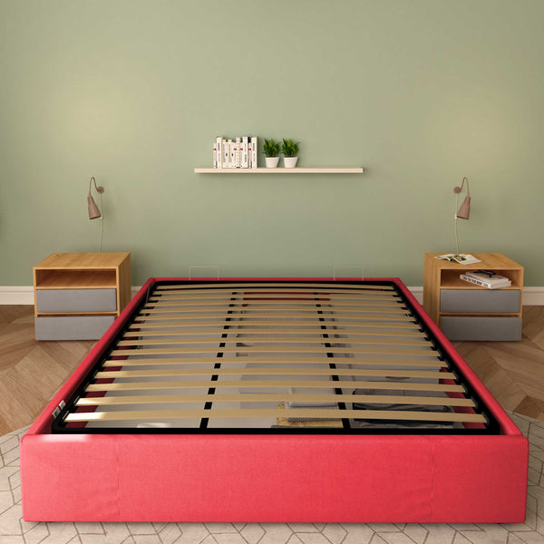 Baldiflex letto contenitore matrimoniale senza testata in tessuto Cloe rosso fronte