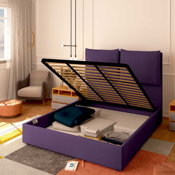 Baldiflex letto contenitore matrimoniale in tessuto Licia XL viola