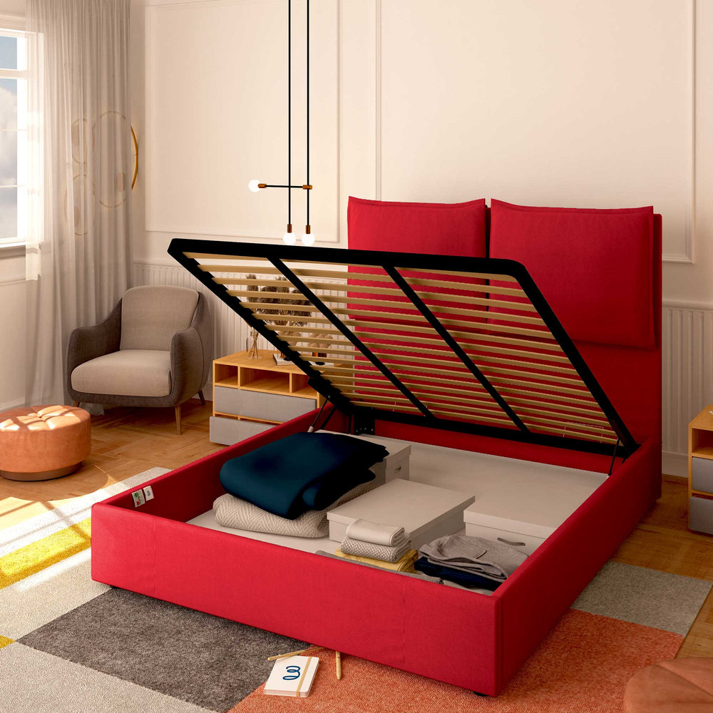 Baldiflex letto contenitore matrimoniale in tessuto Licia XL rosso