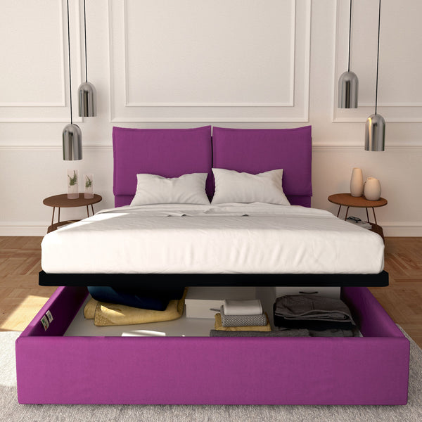 Baldiflex letto contenitore matrimoniale in tessuto sfoderabile Licia fucsia
