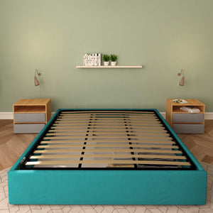 Baldiflex letto contenitore king size queen size senza testata in tessuto Cloe turchese fronte