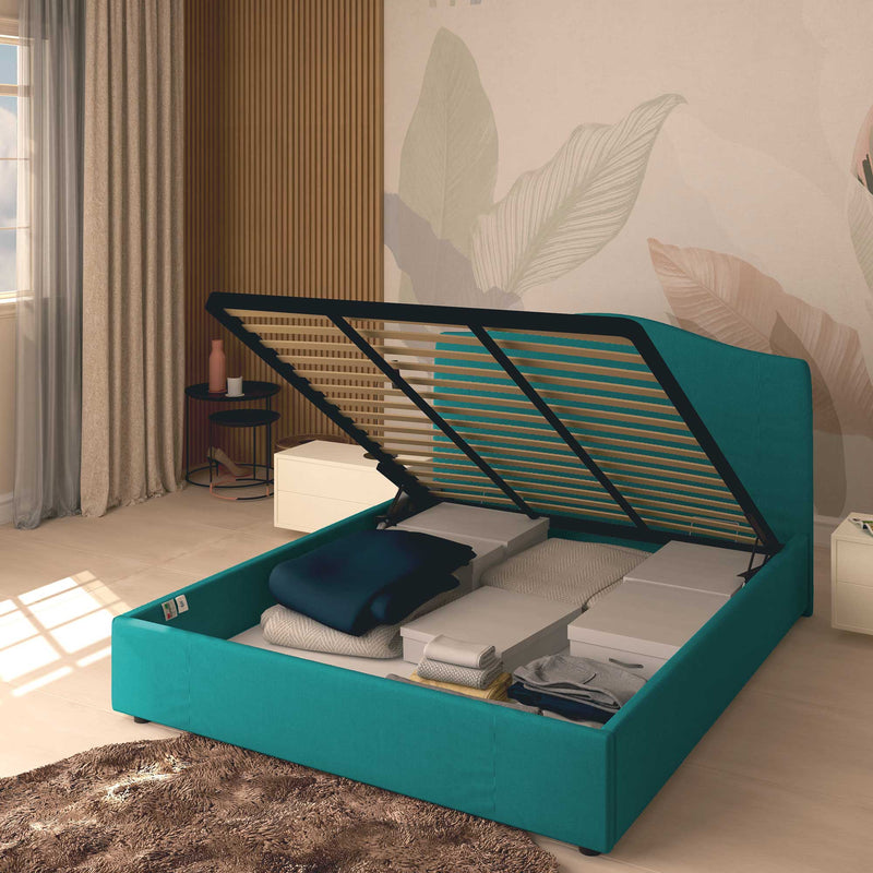 Queen size storage bed in Vittoria fabric