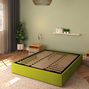 Baldiflex letto contenitore king size queen size senza testata in tessuto Cloe verde da destra