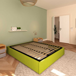 Baldiflex letto contenitore matrimoniale senza testata in tessuto Cloe verde da sinistra