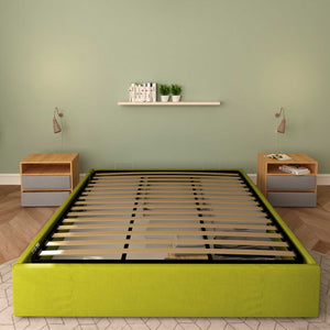 Baldiflex letto contenitore king size queen size senza testata in tessuto Cloe verde fronte