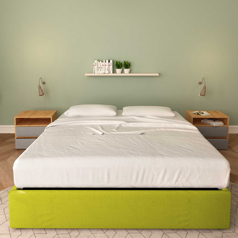 Baldiflex letto contenitore king size queen size senza testata in tessuto Cloe verde fronte con materasso