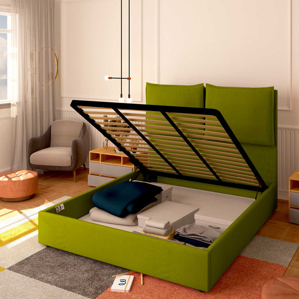 Baldiflex letto contenitore matrimoniale in tessuto Licia XL verde