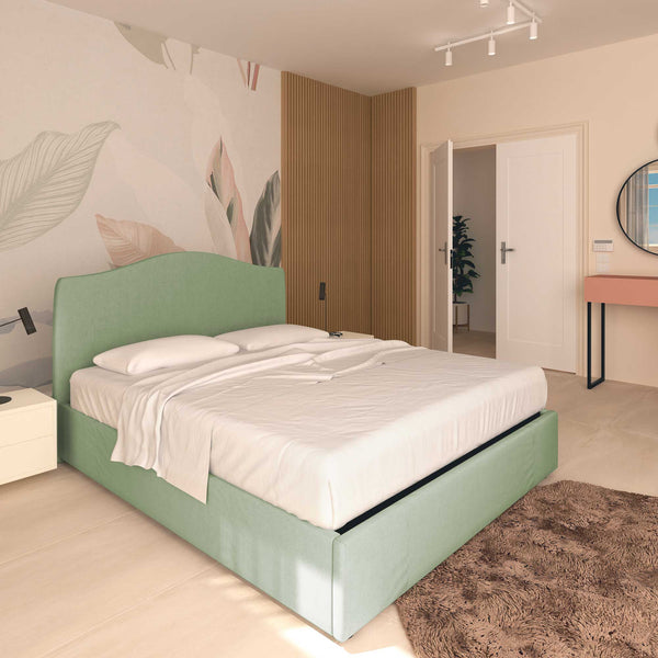 baldiflex letto contenitore vittoria matrimoniale tessuto verde menta da sinistra