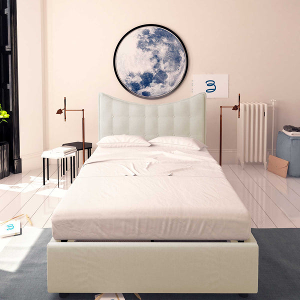 Baldiflex letto contenitore piazza e mezza in ecopelle Moon beige chiaro fronte