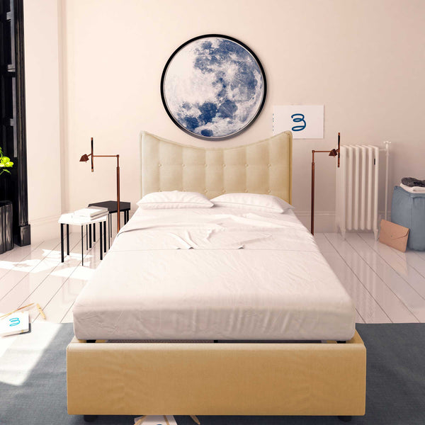 Baldiflex letto contenitore piazza e mezza in ecopelle Moon beige fronte