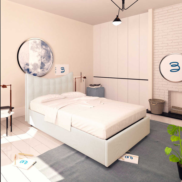 Baldiflex letto contenitore piazza e mezza in ecopelle Moon bianco da sinistra