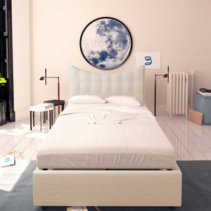 Baldiflex letto contenitore piazza e mezza in ecopelle Moon bianco fronte