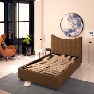 Baldiflex letto contenitore piazza e mezza in ecopelle Moon caffè da destra