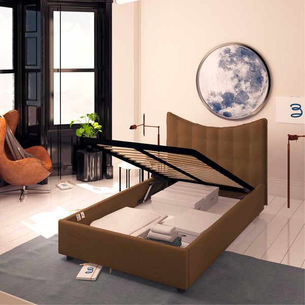 Baldiflex letto contenitore piazza e mezza in ecopelle Moon caffè