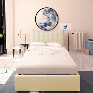 Baldiflex letto contenitore piazza e mezza in ecopelle Moon crema fronte